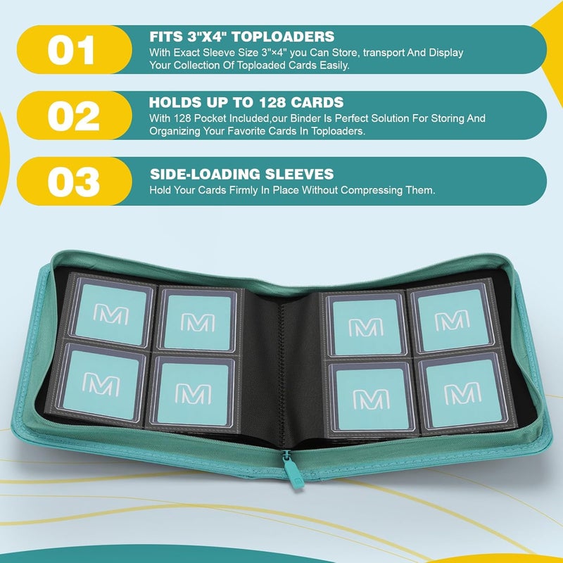 MOSLA Toploader Binder,4-Pocket Side Load Trading Card Album, Holds 128 Cards with Double-Sided Pockets for MTG, Sports Cards, Top Loader Storage - Image 3